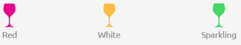 Légende : Vin rouge, vin blanc, effervescents